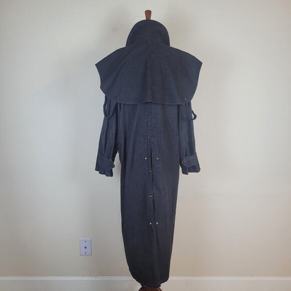 VTG Stoney River Coat Mens Medium Black Denim Duster Western USA Drover Outback - Picture 4 of 10